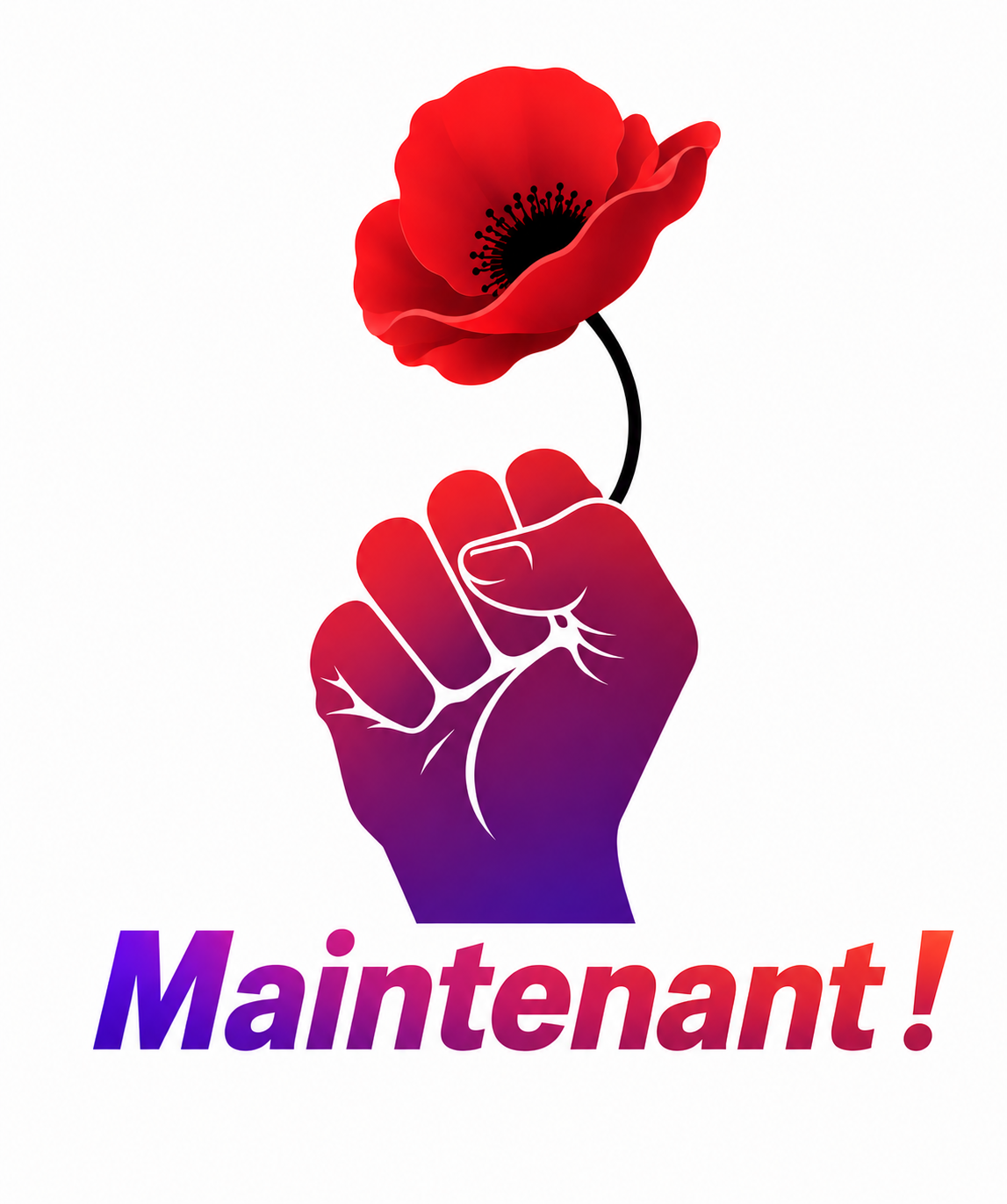 Maintenant! (logo : poing levé violet et coquelicot rouge)
